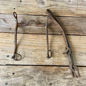 Antique Forged Iron Horse Bit w/Leather Strap Vintage
